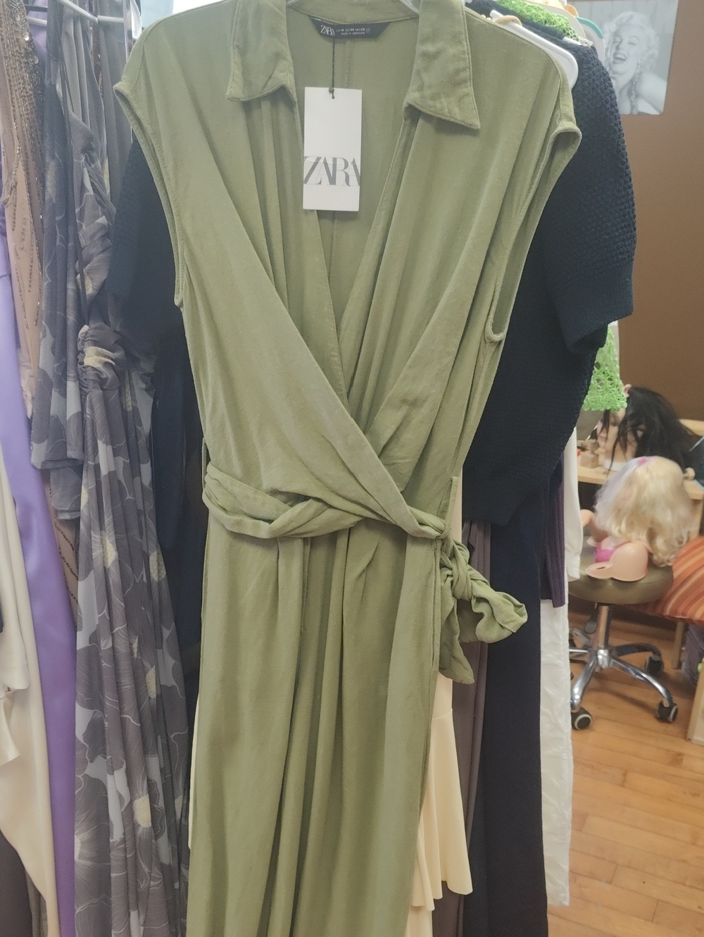 Zara Olive Tie-Waist Overalls